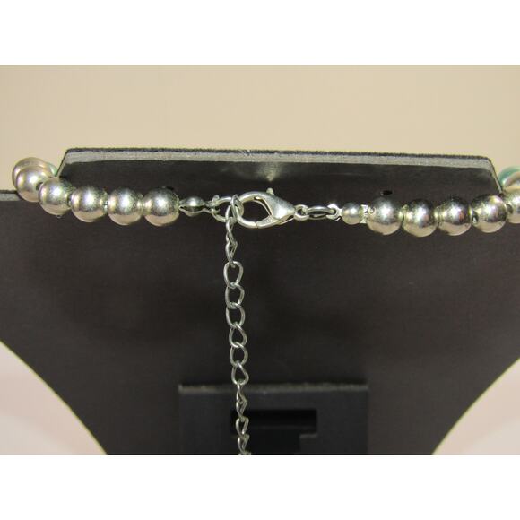 Green Silver Tone Chunky Agate Stone Collar Necklace VTG 12" Whimsical Choker - Picture 4 of 8